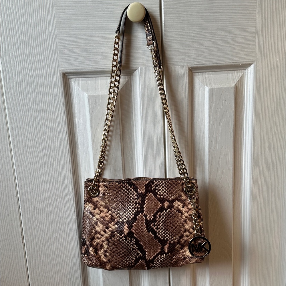 Michael Kors Tan Snake Print Shoulder Bag